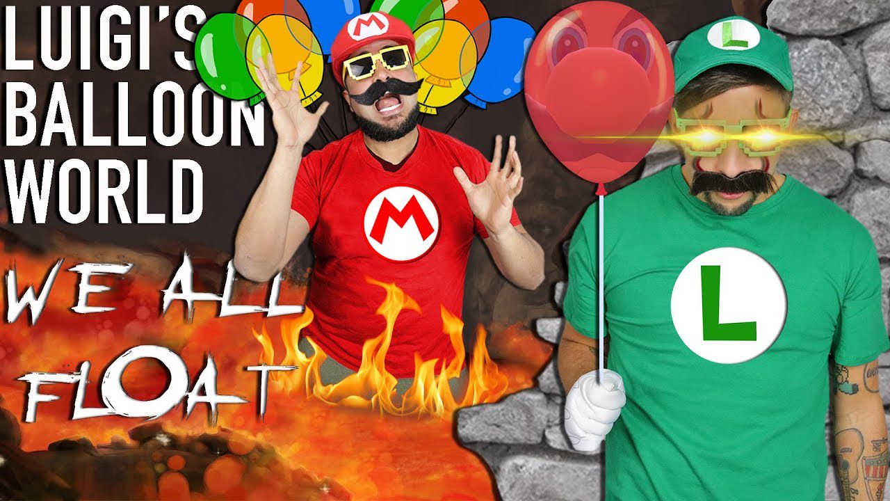 EVIL LUIGIS BALLOON WORLD IN REAL LIFE | WE ALL FLOAT IN THE MUSHROOM KINGDOM | SUPER LUIGI ODYSSEY