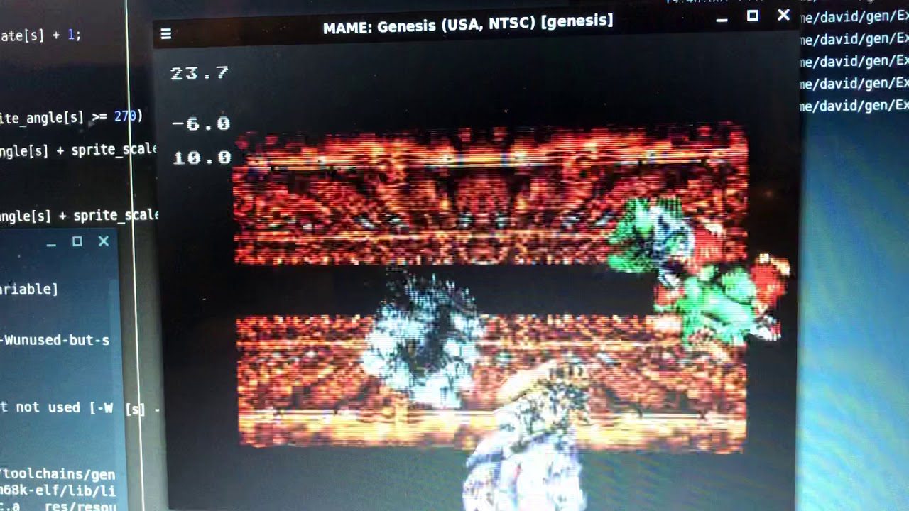 Sprite rotation and scaling demo on Mega Drive